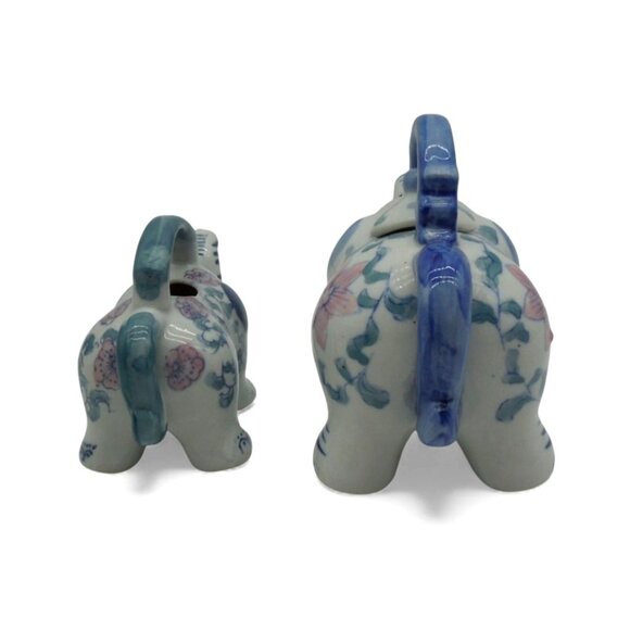 ELEPHANT TEAPOT Set Floral Ceramic Blue and White Vintage - Picture 4 of 12